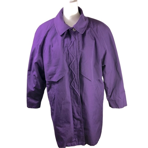 London Fog Trench Coat Women 8 Purple Zipout Plaid Lining Classic Career Vintage - Picture 1 of 15